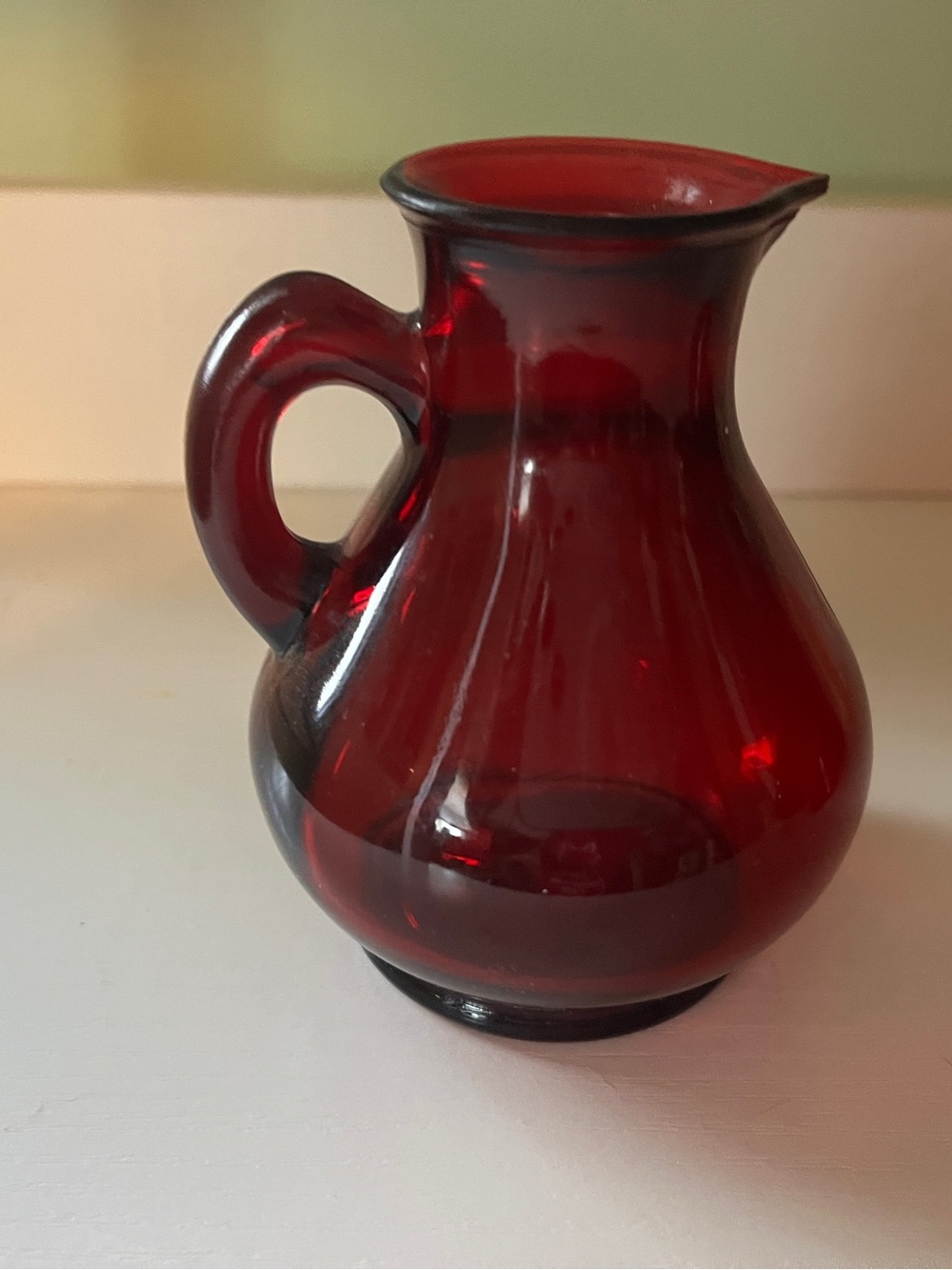 Deep Red Glass Pitcher Vase - Decorative Accent